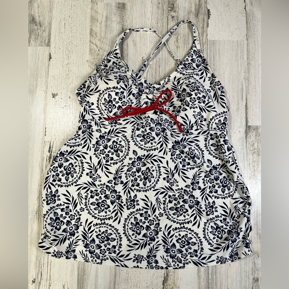 Ripe Maternity floral swimwear top nwot dark navy white with red bow